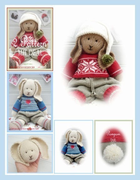 Bo / Oscar/ Rabbits/ 2 Toy Pattern Mjt Deal /boy Bunnies / Pdf Email Toy Knitting Patterns